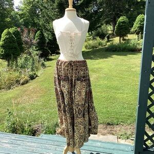 Tiered boho cottagecore upcycled bedspread elastic drawstring maxi skirt SM - XL